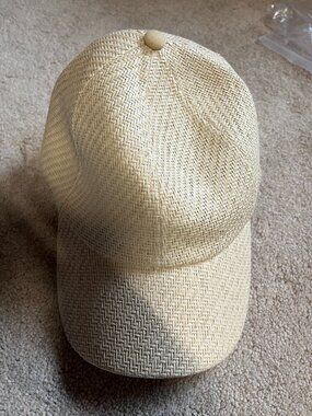 Ivory Woven Baseball Cap Adjustable Strap Textured Basket Weave Summer Hat